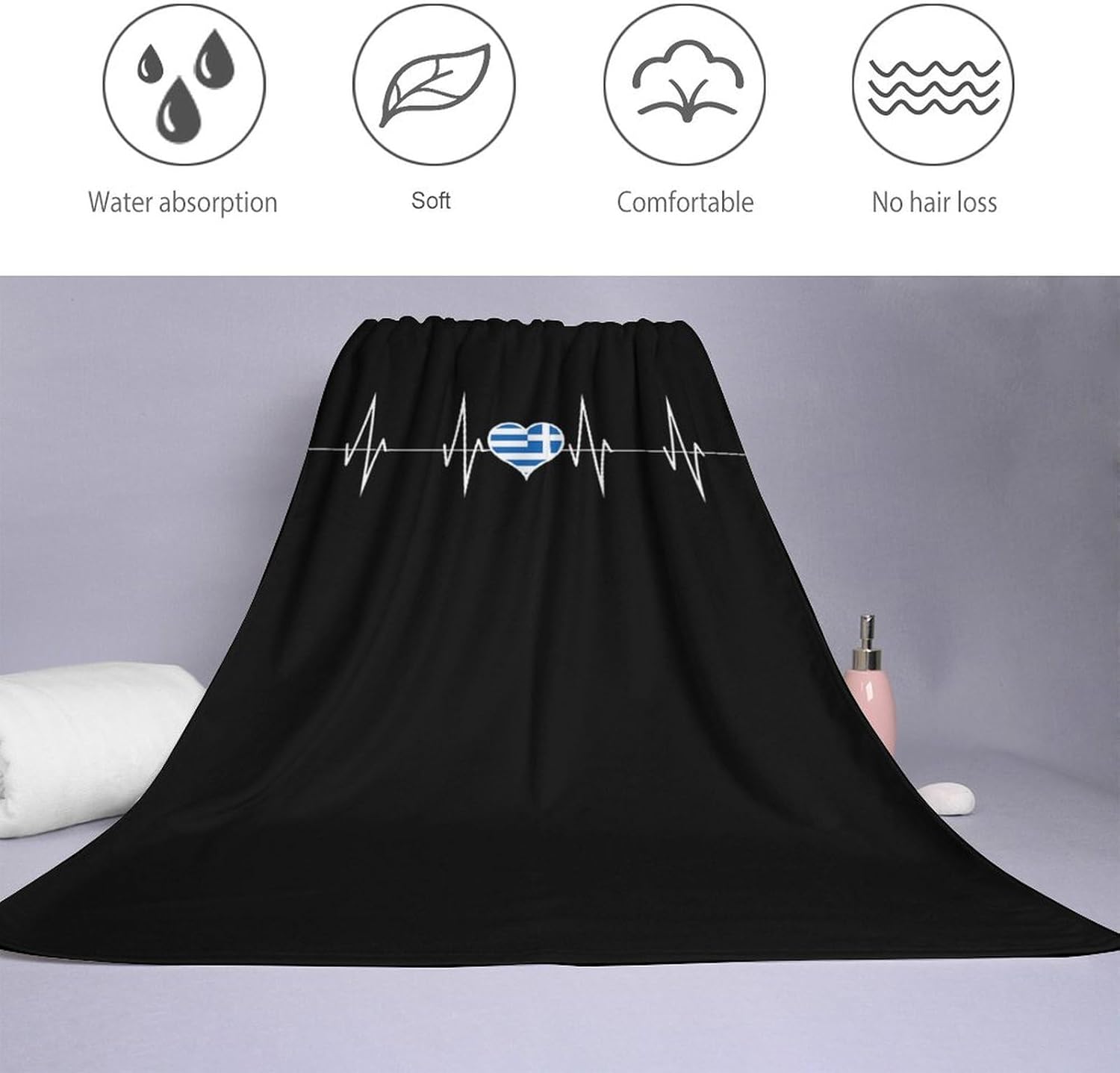 Greece Heartbeat Cute Greek Flag Bath Towel Soft Beach Towels Travel Towel 27 X 54 Inches Bathroom Shower Towels