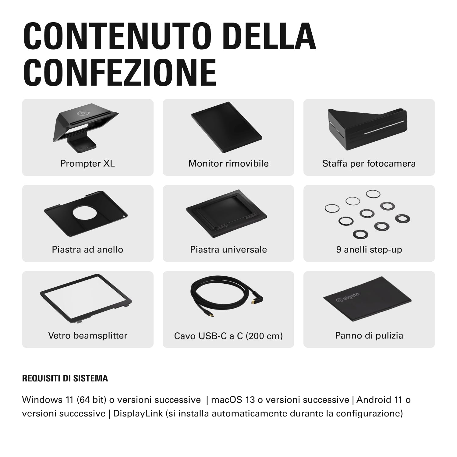 Elgato Prompter XL - Teleprompter full-size con display rimovibile, monitor per videoconferenze, per fotocamere DSLR, mirrorless e da studio, configurazione con un solo cavo – USB-C 3.2 per PC e Mac