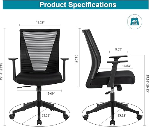 Miniatura 3 de CLATINA Silla de oficina ejecutiva de malla con respaldo alto con reposabrazos en forma de T, silla de escritorio ergonómica, cómodo cojín de