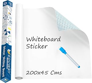Eduway 1.5x6.5 Feet (45x200 cm) White Board Sticker for Wall | with 1 Marker | Self-Adhesive Whiteboard Removable Sheet, P... Price In India