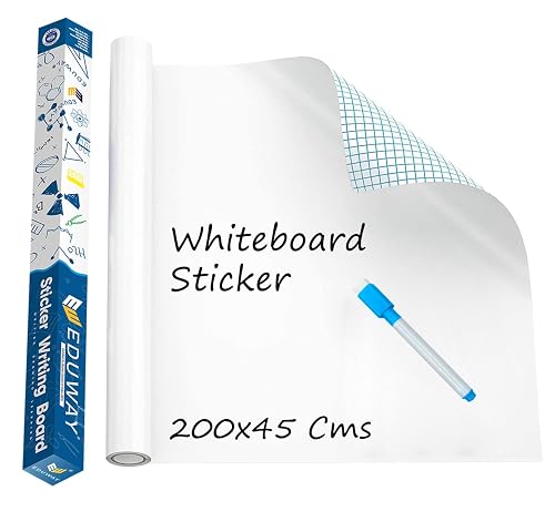Eduway 1.5x6.5 Feet (45x200 cm) White Board Sticker for Wall | with 1 Marker | Self-Adhesive Whiteboard Removable Sheet, Planner for Kids, Wall, Tables | Dry Erasable Sheet for Writing & Drawing