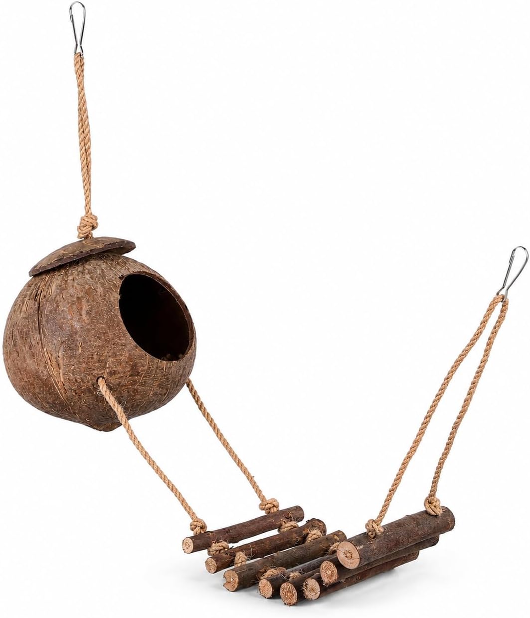 Hanging Coconut Hide for Crested Hide Hut with Climbing Ladder, Natural Shell Cave Hideout for Leopard Reptiles