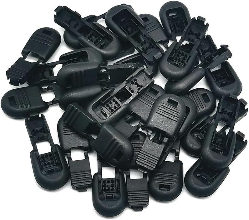 30 PCS Zipper Pull Tabs Cord End Tips Shoelace End Tips Cord Lock Clips for Paracord Drawstrings Backpack Quick No Tied Shoelace Running Shoe Parachute Lanyard Loops (Black Style 2)