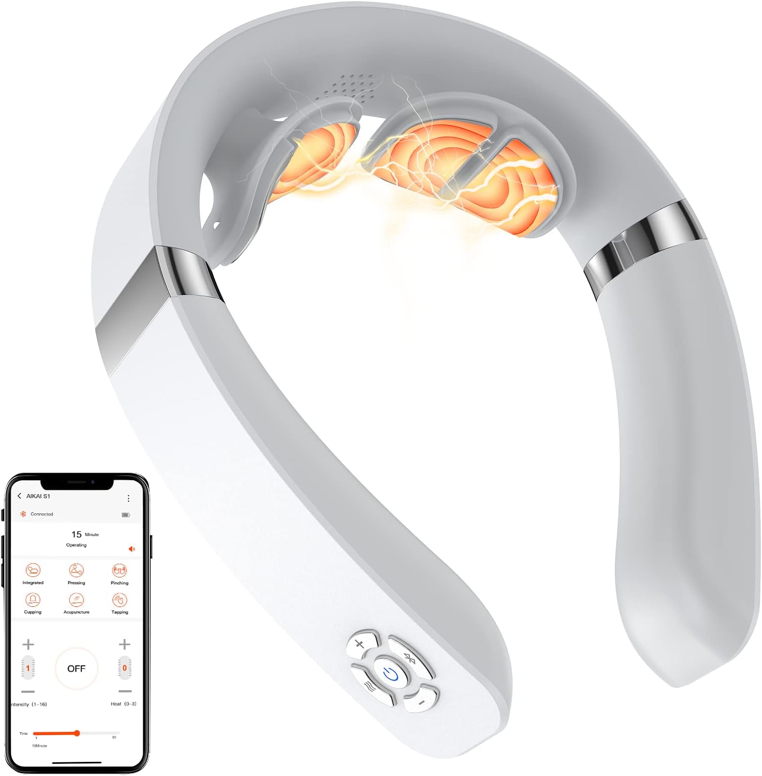 ALKAI Intelligent Neck Massager with Heat - Cordless Neck Massager for Pain Relief with APP Control Electric Pulse Providing Pain Relief, 6 Massage Modes 16 Levels for Neck Relax Massage