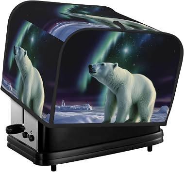 4 Slice Toaster Covers Quilted Bread Maker Cover Small Appliance Covers With Handle Polar Bears Northern Lights Toasters Dust Cover For Home Table Kitchen Decor