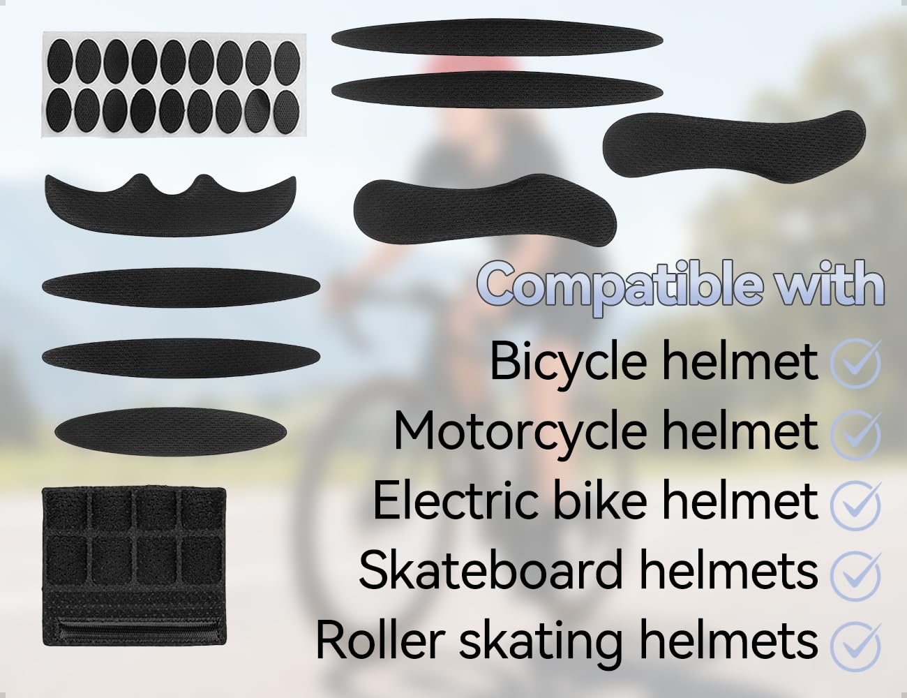 Lot de 2 Coussinets de Casque de Vélo, Coussinets de Rechange Universels en Mousse, pour Vélos, Motos, Trajets Quotidiens et VTT (Noir)