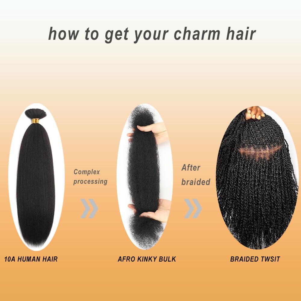 Afro Kinkys Bulk Human Hair,50g,braiding Human hair for Twist, Repaid Locs, Dreadlocks,Afro Kinky Bulk Human hair Extension for black women(14",1pack,black)