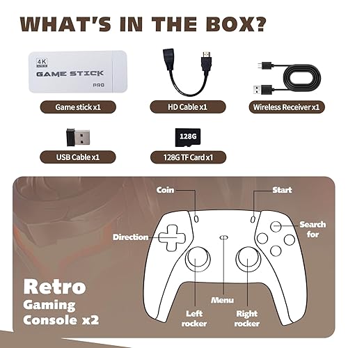 Vista 4 de Retro Gaming Console Stick – Plug & Play Video Game Stick with 20,000+ Classic Games, 20+ Emulators, 4K HDMI Output, 2.4GHz Wireless Controllers