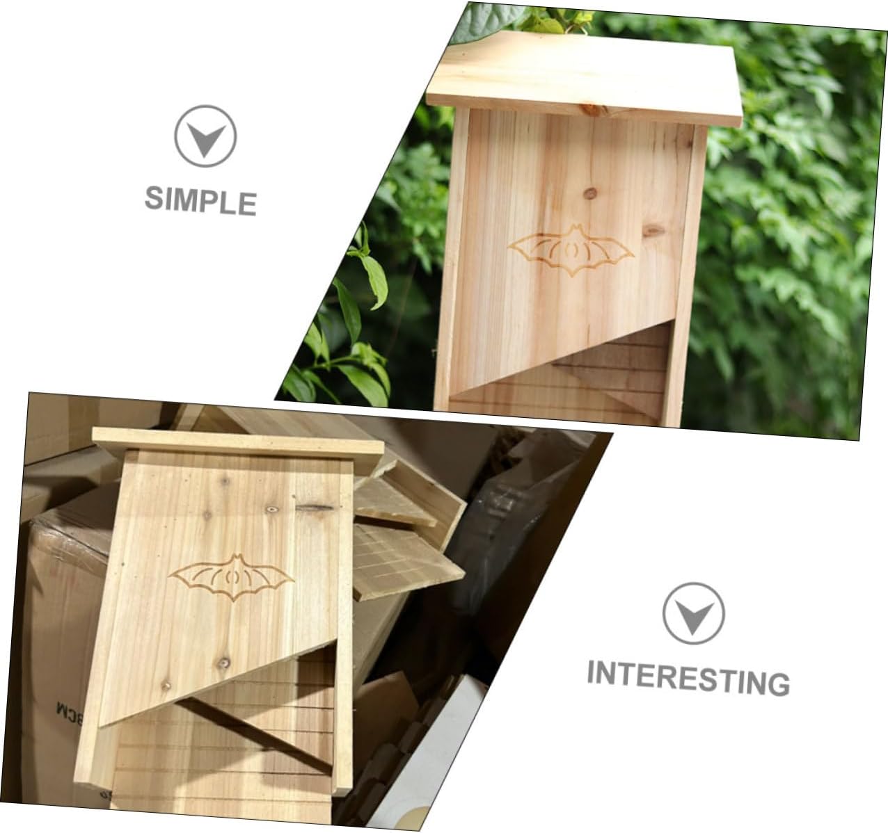 Wooden Bat House for Garden Outdoor Pet Shelter Backyard Bat Box Handmade Solid Wood Suitable for Courtyard Wildlife Habitat
