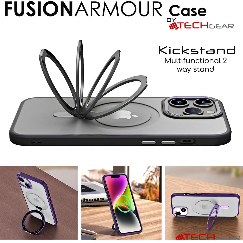 TECHGEAR iPhone 15 Pro Stand Case [Fusion Armour Ring] Premium Hybrid Tough Robuuste Beschermende Magnetische Kickstand Case, Compatibel met MagSafe Case voor iPhone 15 Pro 6,1 inch - Zwart