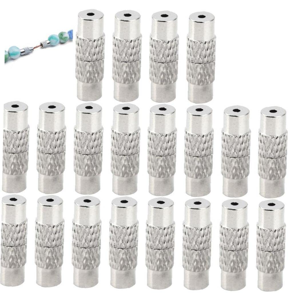 Vepoty Steel 20Pcs 12X4mm Brass Screw Clasps Barrel Clasps Cord End Caps Jewelry End Tips Connectors For Bracelet Necklace Making Accessories