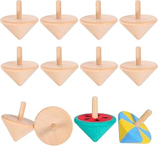 12pcs Wooden Spinning Top, Wooden Gyroscope DIY Unfinished Spinning Tops for Fun Playthings Ideal for Creative Play