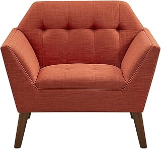 INK+IVY Newport Mid-Century Modern Accent Chairs Textured Upholstered Seat, Armrest, Button Tufted Back Rest, Tapered Solid Wood Legs Bedroom, Family or Living Room, 37