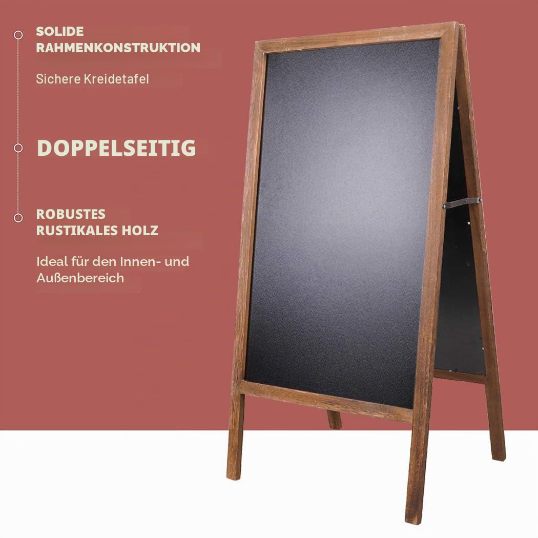 UNHO Aufsteller Kreidetafel Kundenstopper beidseitig aus Holz Magnetische Holztafel Werbetafel Schreibtafel klappbar 100×50cm - Braun