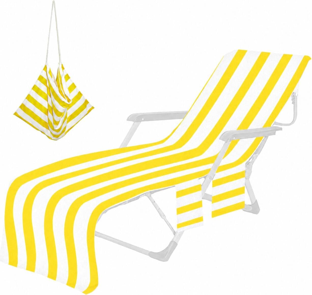 Lounger Beach Towels, Portable Beach Chair Cover with Pockets Pool Lawn Patio Lounge Chair Towel Cover Holidays Vacation Hotel Sunbathing Quick Drying Towels (Yellow)