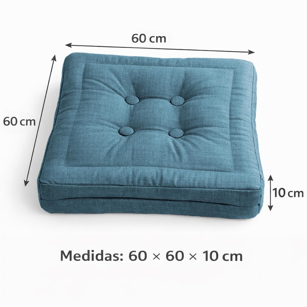 MANEMI Coussin de sol rembourré 60 x 60 x 10 cm, coussins pour palettes, banc, chaise et sol, oreiller de sol confortable pour intérieur et extérieur. Coussin avec texture de bambou, coussin de siège