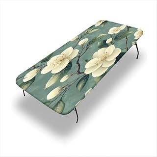 Table Skirt for Folding Tables, Japanese Zen Garden Floral Pattern Printed on Stretchable Picnic Table Covers, for Catering Services Buffets and Banquet Setups, 4FT (24"x48")