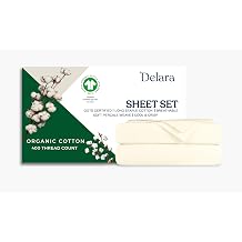 100% Organic Cotton Percale Weave Sheet, 400 Thread Count GOTS Certified, Smooth & Moisture-Wicking, Soft & Silky Breathable Bedding Ivory, Queen - 4 Piece with Flat Sheet