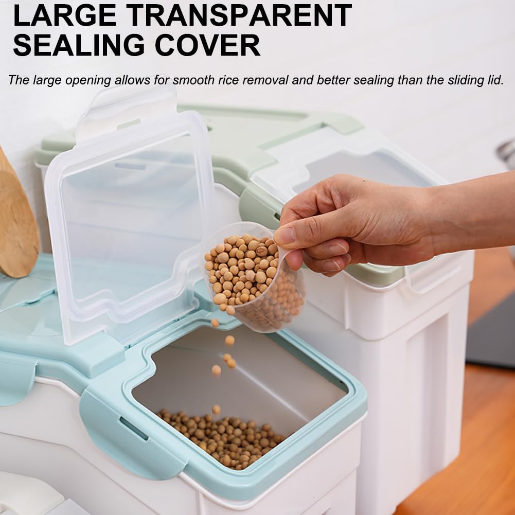Contenitore Ermetico A Conchiglia Per La Conservazione Del Riso, Barattolo Trasparente Per Alimenti Secchi Con Misurino, Scatola Portaoggetti Con Coperchio E Ruote,Blue 10kg
