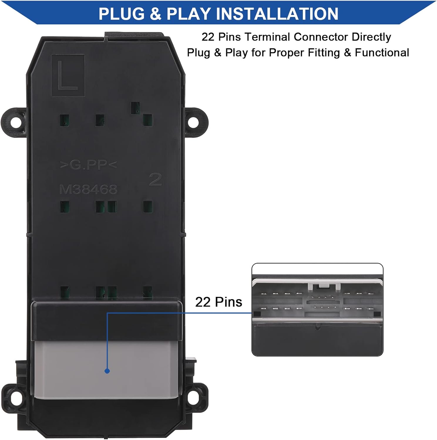 Obaee Master Window Switch Power Control Button Front Left Driver Side Compatible with 2007 2008 2009 2010 2011 Honda CR-V Replacement OEM 35750-SWA-K01 1 Auto Button White Light 22 Pins