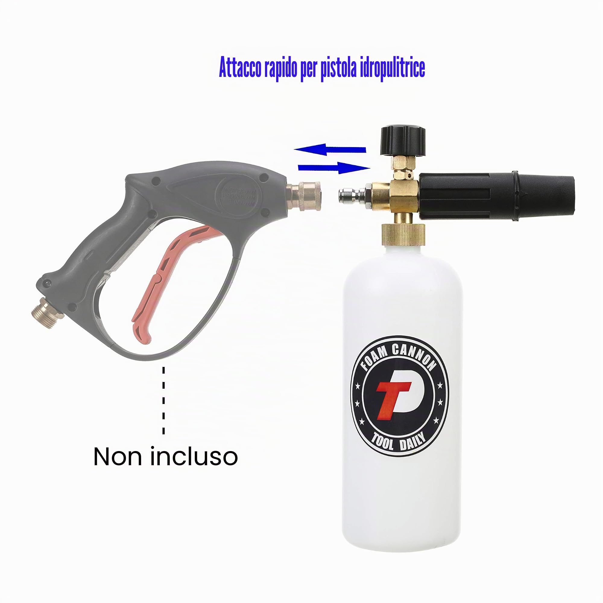Tool Daily - Cannone a schiuma con connettore rapido da 1/4", 1 litro, 5 ugelli per rondella di pressione