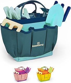 Kinderific Gardening Set, Tool Kit, for Toddlers and Kids 2 Years and up, STEM, Includes Tote Bag, Spade, Watering Can, Rake, Fork, Trowel and Glove (Blue)