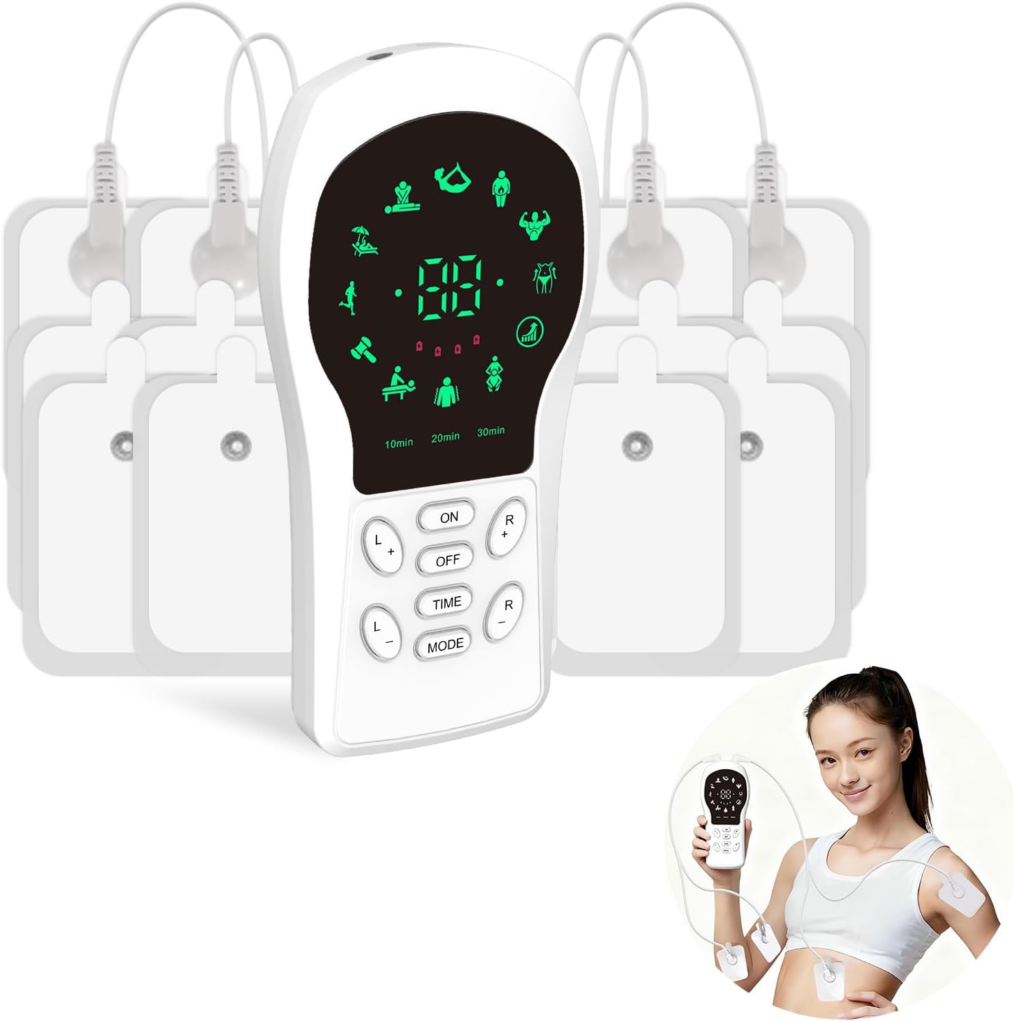 EMS Muscle Stimulator with 4 Electrodes, Portable Dual Channel Electric Muscle Stimulation Device,Rechargeable Muscle Trainer for Full Body Fitness, Muscle Toning & Relaxation