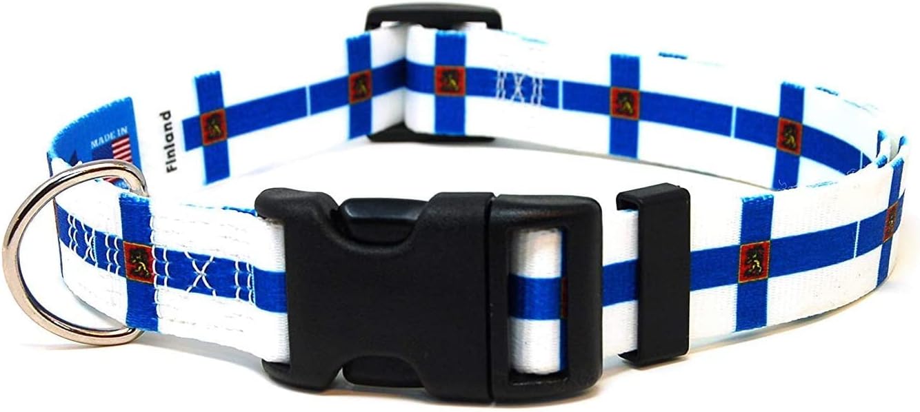 Finland Dog Collar | Finland Flag | Quick-Release Buckle | Made in NJ, USA | for Extra Large Dogs