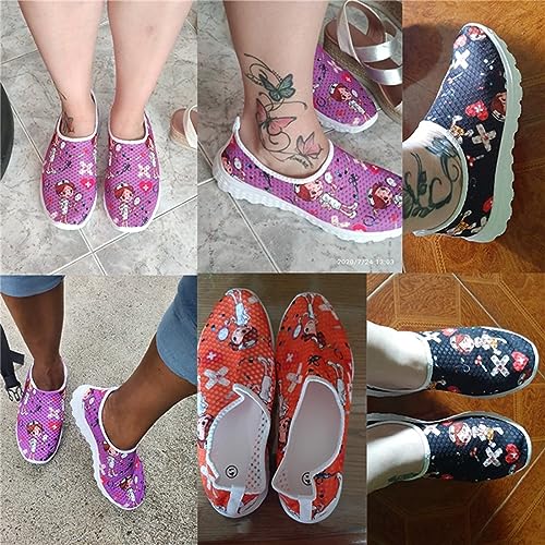 Kuiaobaty Damen-Wanderschuhe, Schweine-Welpen-Blumenmuster, zum Reinschlüpfen, leicht, für Arbeit, Freizeit, atmungsaktiv, Netzstoff, flacher Trainer, Dackel-Hundepfoten, 39 EU