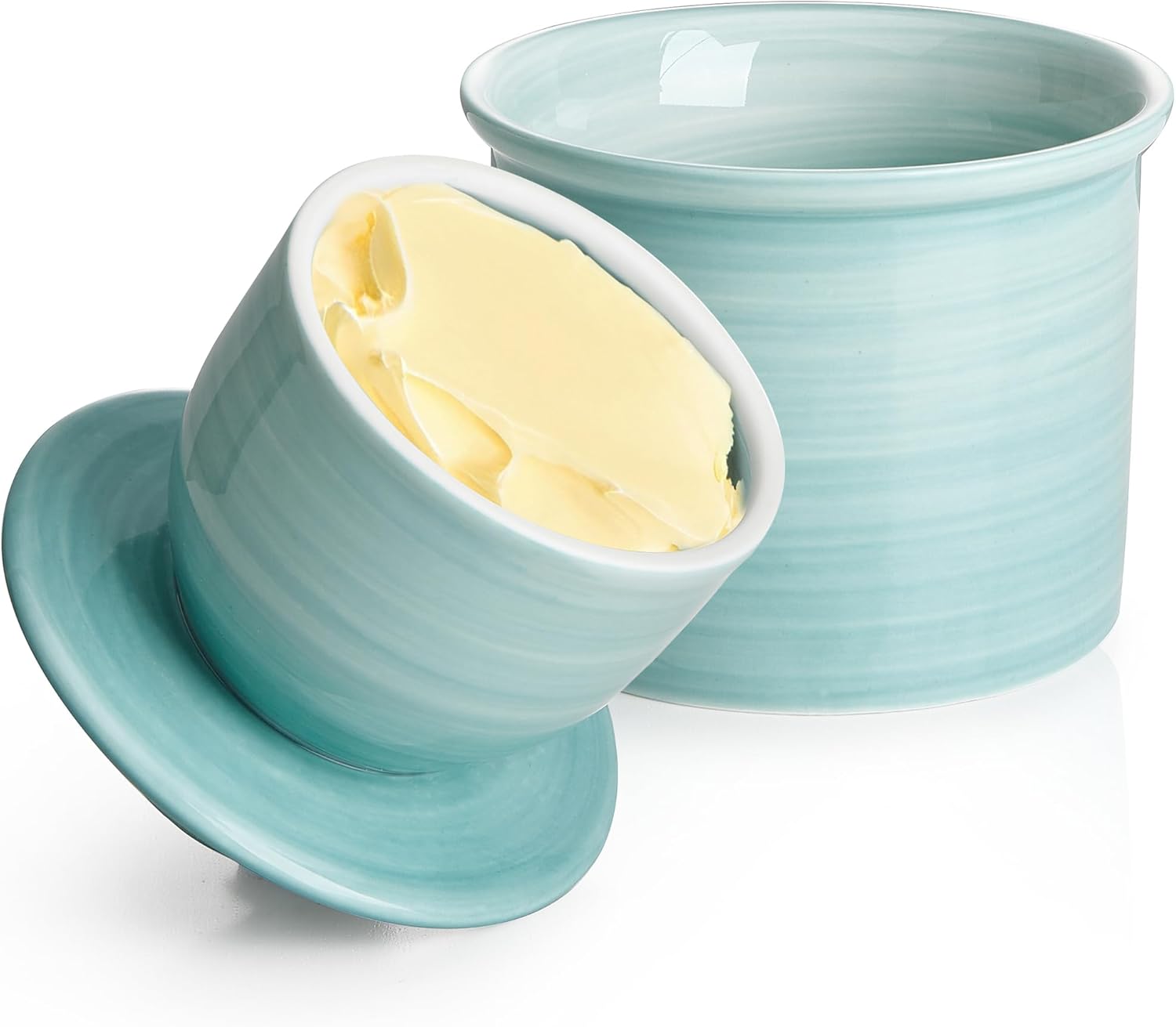 Sweese French Butter Dish with Lid - Vintage Butter Crock for Counter for Spreadable Butter - No More Hard Butter - Light Blue