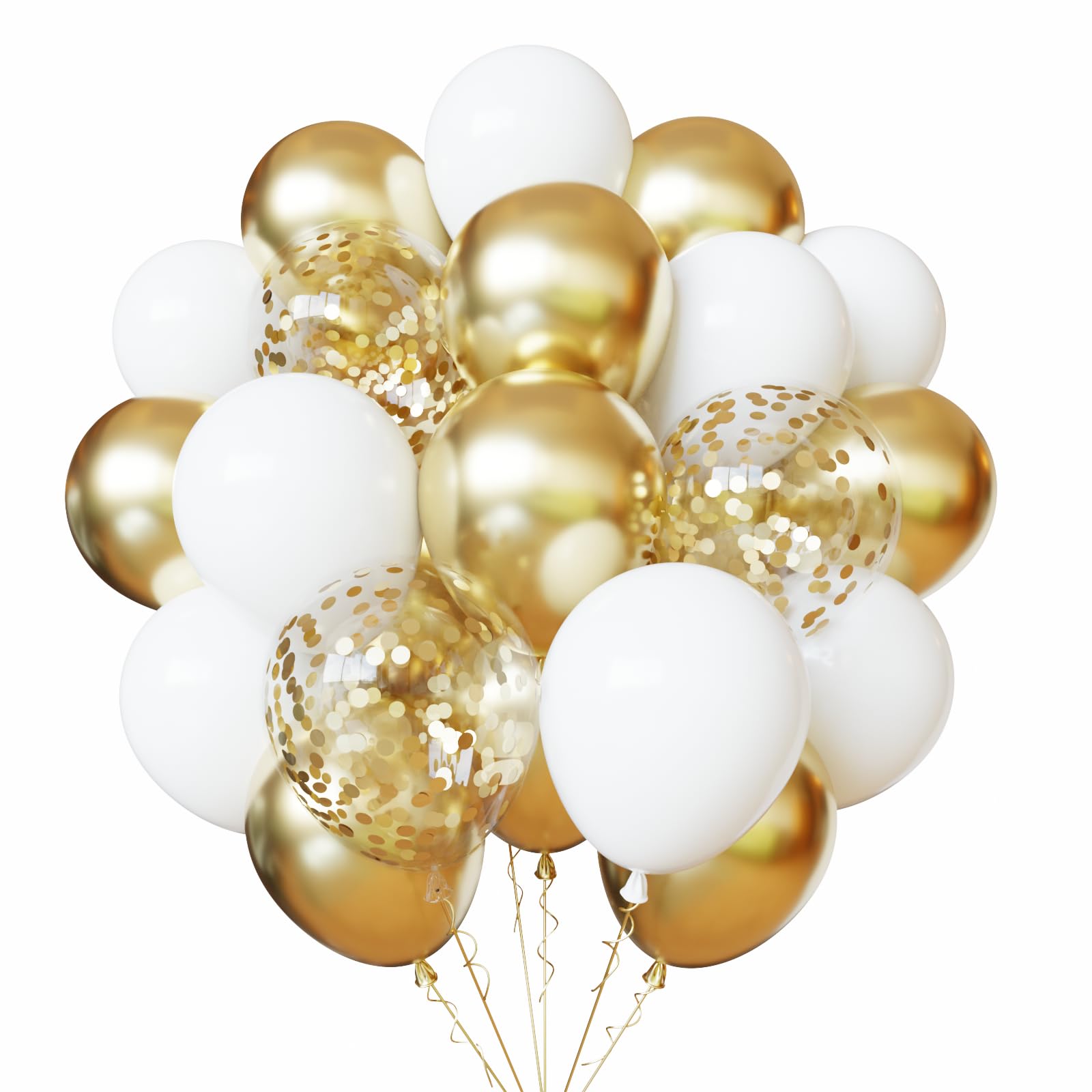 White and Gold Balloons Kit, 50pcs 12 Inch Gold and White Latex Balloon for Birthday Anniversary Wedding Bridal Shower