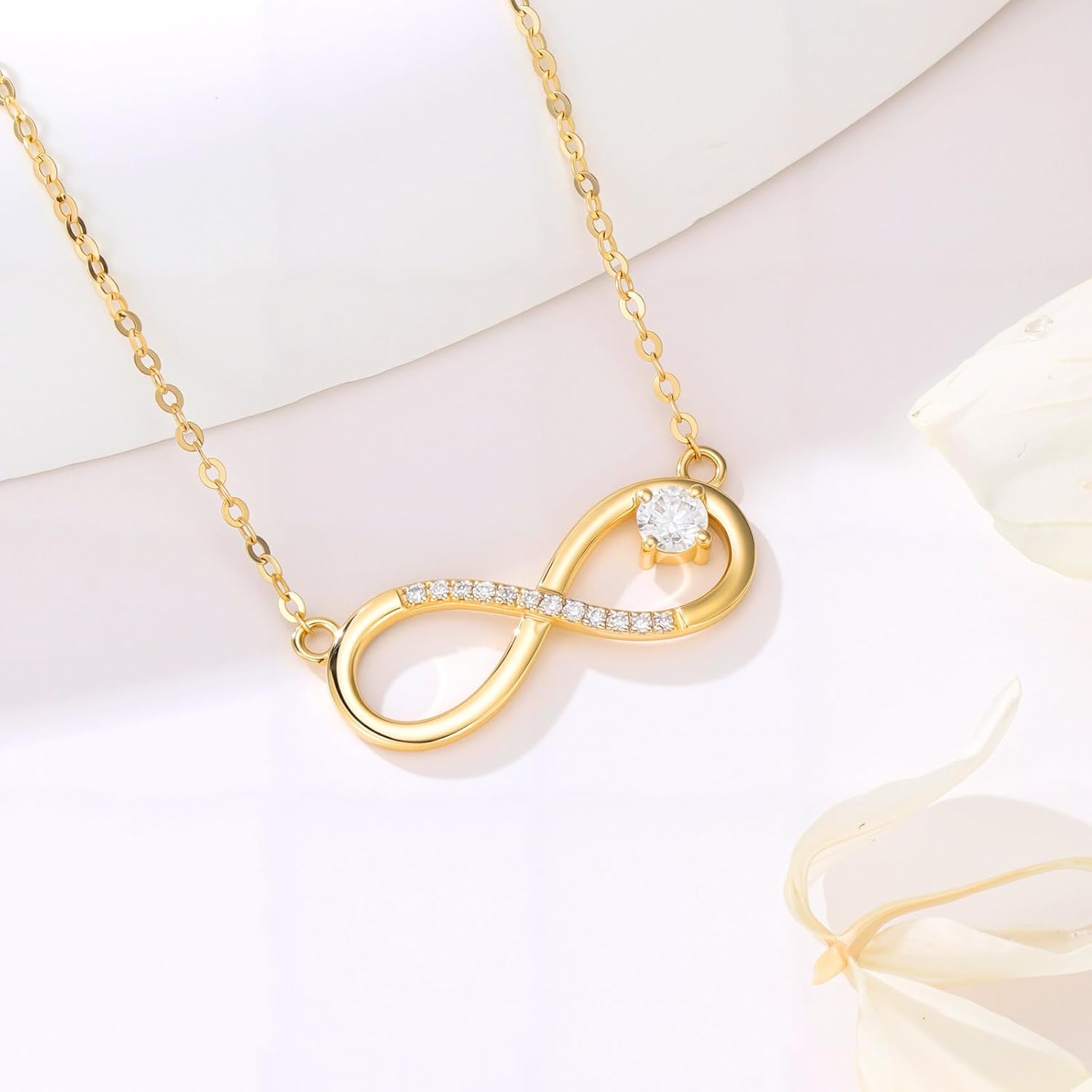 SISGEM 14k Gold Natural Diamond and Created Moissanite Infinity Necklace for Women, 14 Karat Gold Jewelry Gifts for Her, 16-18 inch - Image 5