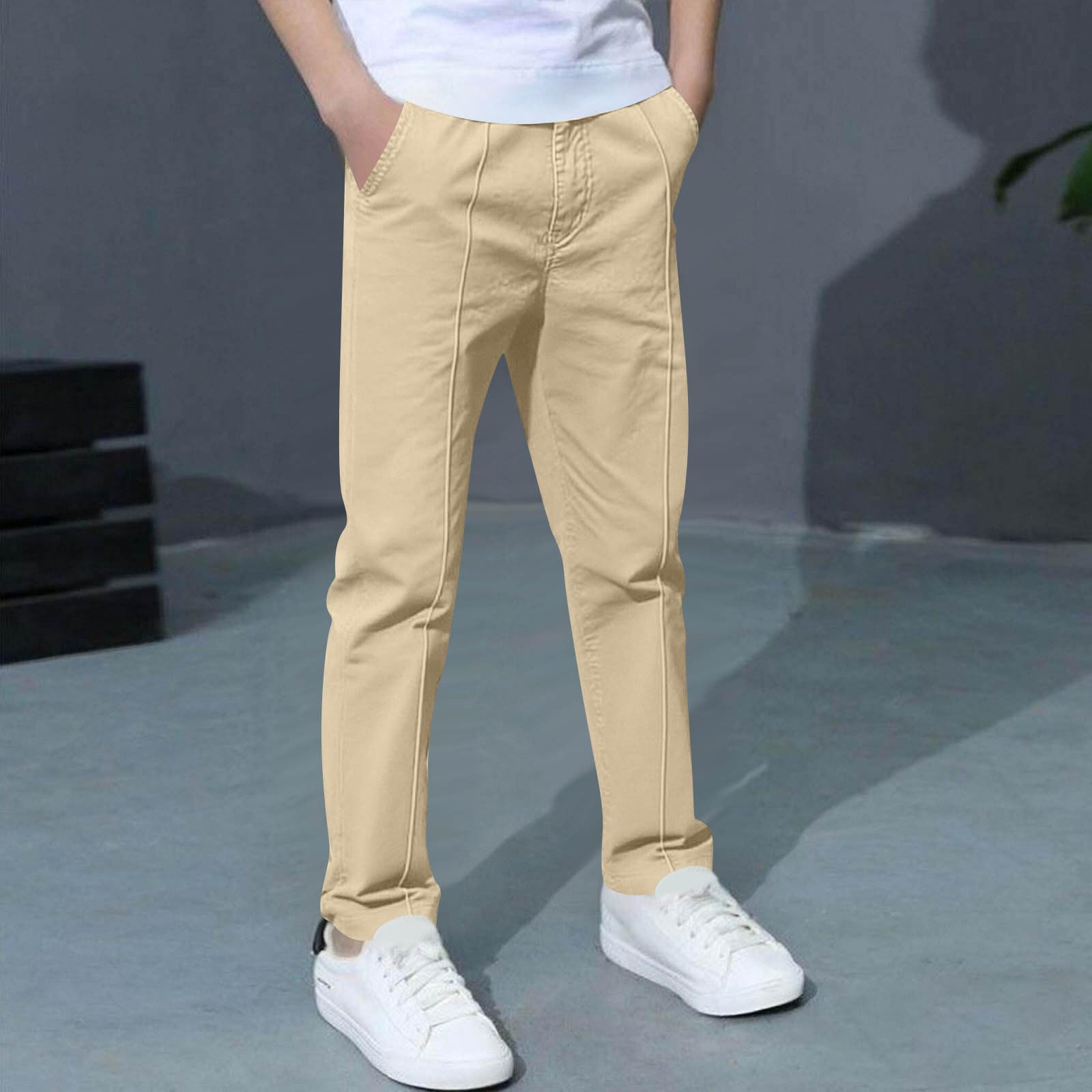 Boys Pants Elastic Waist Trousers Youth Chinos Trousers Pull On Relaxed School Uniform Pants Comfort Twill Pants - 3