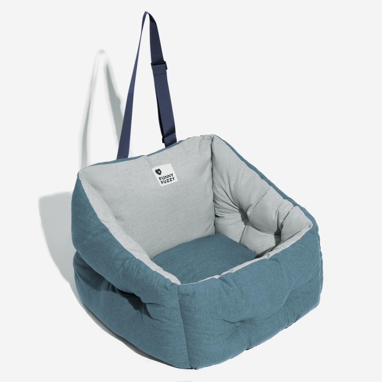 FUNNY FUZZY Dog Car Booster Seat for Small/Medium Dogs Up to 39lbs – Waterproof Fabric, Non-Slip Base, Safety Leash, Fully Detachable & Machine Washable Cover (Blue)