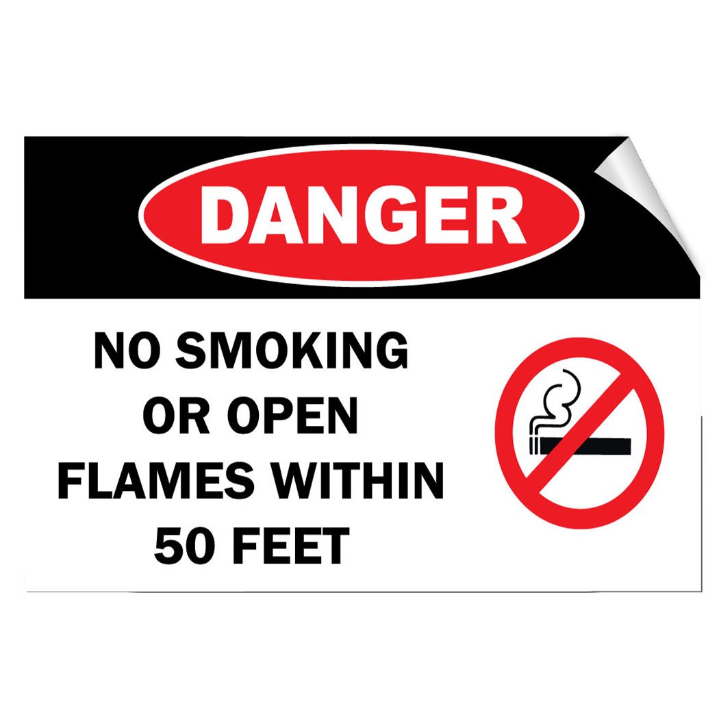 Danger No Smoking Or Open Flames Within 50 Feet Hazard Label Decal Sticker 10 Inches X 14 Inches
