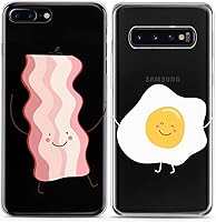 Vista 7 de Matching Couple Cases Compatible for Google Pixel 9 8 Pro 7a 7 Pro 6 Pro 6a 6 5a 5 XL 4a 5G XL 4a Clear Kawaii Egg Bacon Crystal Food Present Soul