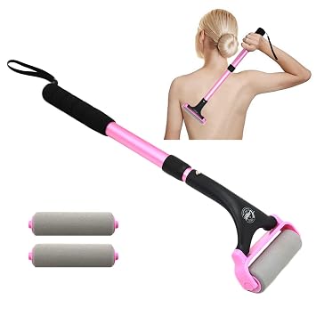 EASACE Lotion Applicator for Back & Body, Long Handle 21.5inch Adjustable Lotion Roller with 2 Replacement Roller for Back selfPink