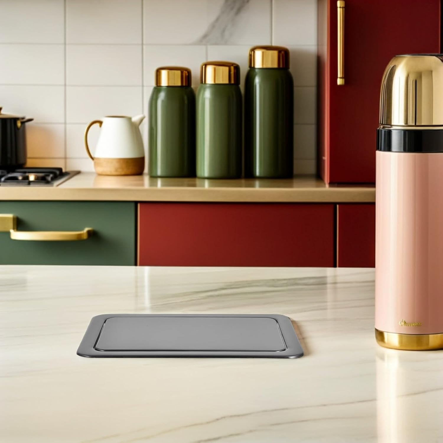 Luxshiny Recessed Stainless Steel Trash Can Lid with Swing Flap Cover, Built-in Countertop Garbage Bin Lid for Kitchen and Bathroom Waste Management