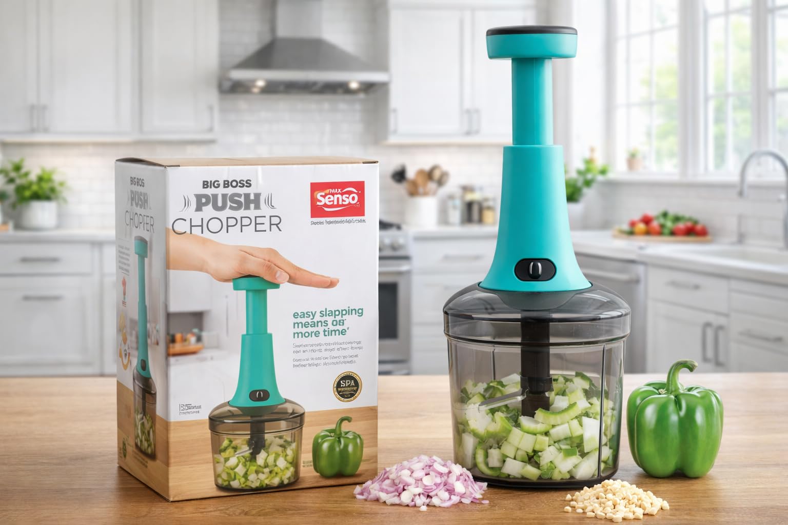 Max Senso Big Boss Push Chopper with 6 Stainless Steel Blades