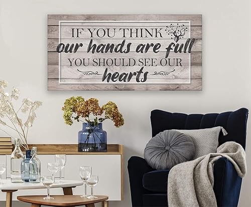 Vista 5 de If You Think Our Hands Are Full 24x48 Extra Large Wood Style Look Stretched Canvas Art - Home and Office Wall Art Decor, Farmhouse Family Living