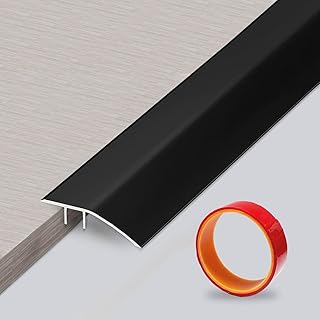 Aluminium-Bodenübergangsleiste,0,9m x 4.3cm Aluminium Selbstklebendes Übergangsprofil mit Langes Klebeband,Höhenausgleich 5-12 mm,Bodenübergangsleiste für Laminat,Fliesen,Holz(Schwarz Matt）