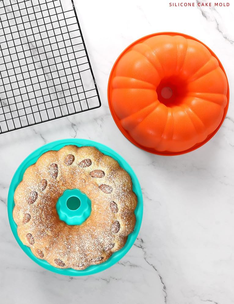 9.7" Non Stick Cakes Dundt Pan Silicone Pumpkin Cake Pan Baking Mold - Orange