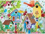 Puzzle jigsaw pour adultes Bits and Pieces - Maison des oiseaux par Kathy Bambeck – Scène colorée de fleurs de printemps et d'oiseaux, carton recyclé, pièces découpées aléatoirement (puzzle de 500 pièces)