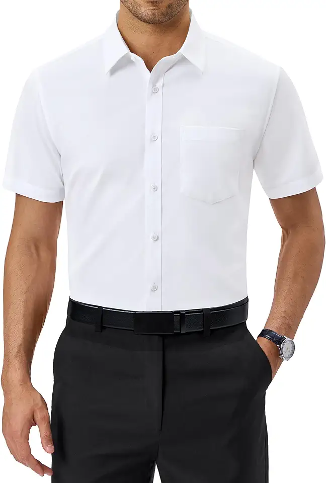 Alimens & Gentle Mens Short Sleeve Dress Shirts Regular Fit Stretch Wrinkle-Resistant Button Down Shirts