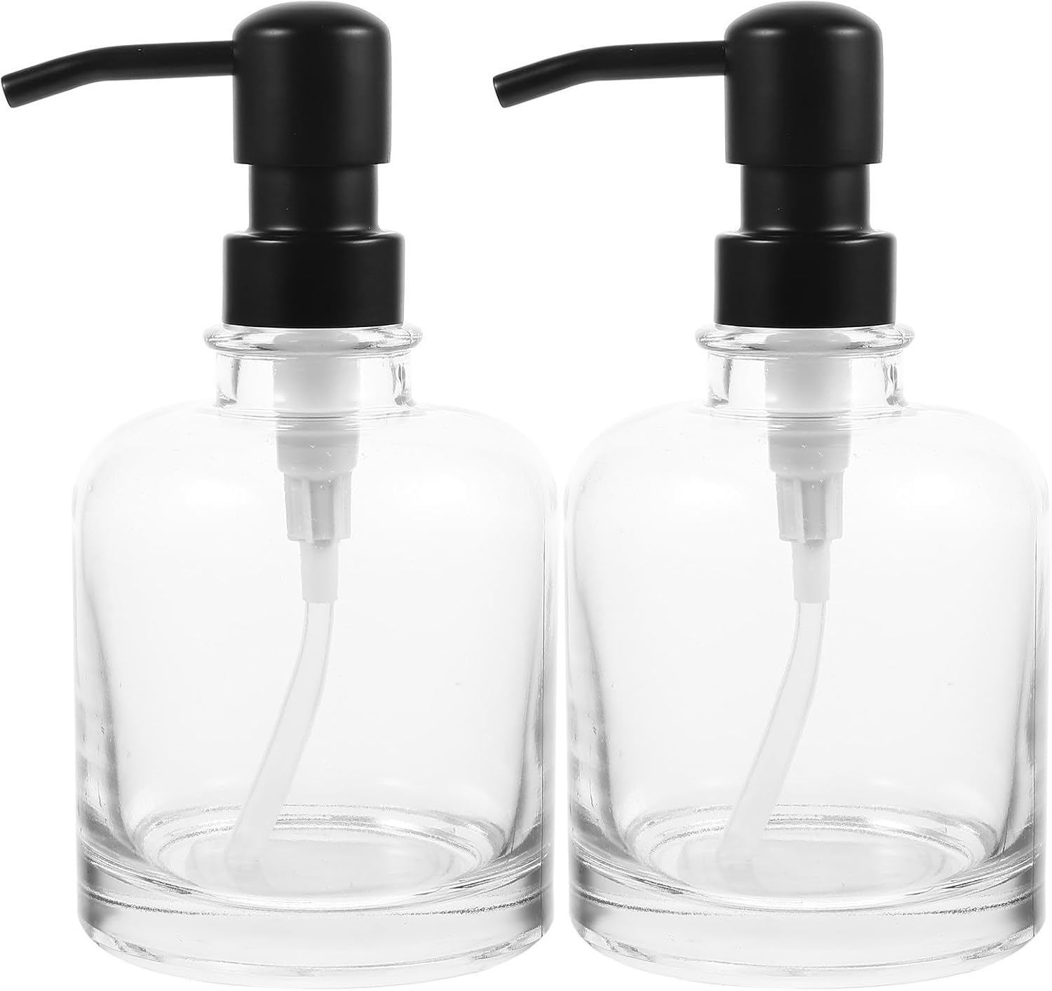 Bathroom Soap Dispenser and Shampoo Bottle 12Oz Stainless Steel Pump with Black Head, Reusable Lotion and Soap Dispensing Bottles for Home Bathroom, 2pcs