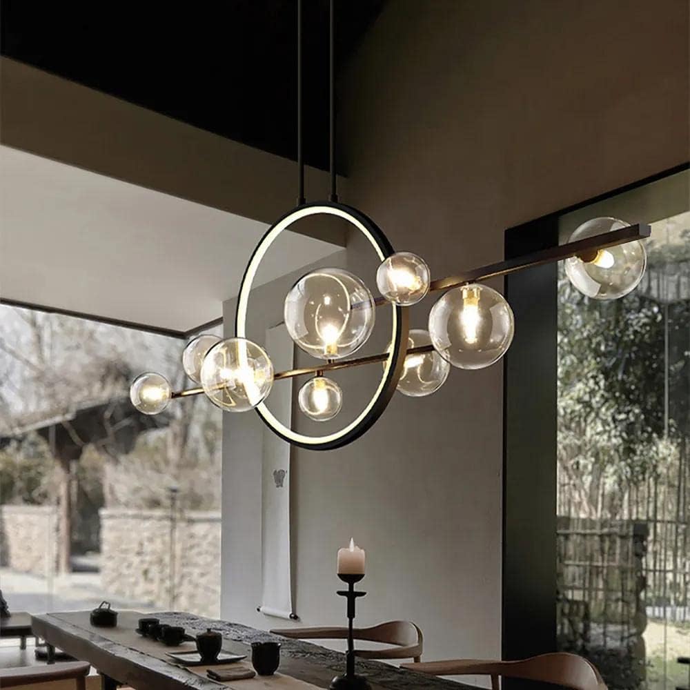 HOMINY Ceiling Pendant Light, 10-Light Kitchen Island Light with Glass Globe Shade Sputnik Light Fixture Black Chandelier for Kitchen Dining Room Living Room (Color : Gold, Size : 7 Light)