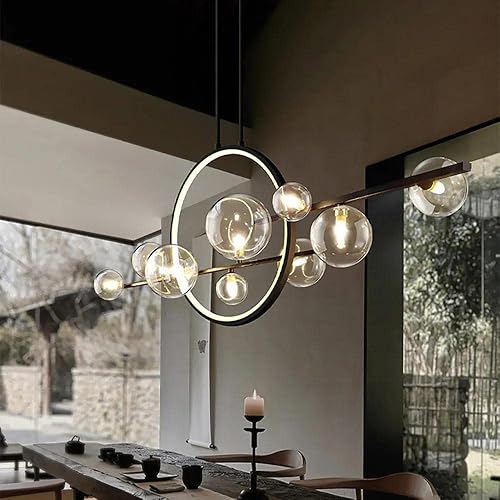 Modern Island Lights for Kitchen,10-Light Pendant Lights Kitchen Island Lighting with Glass Globe Shade Sputnik Light Fixture Linear Chandeliers for Dining Room Living Room