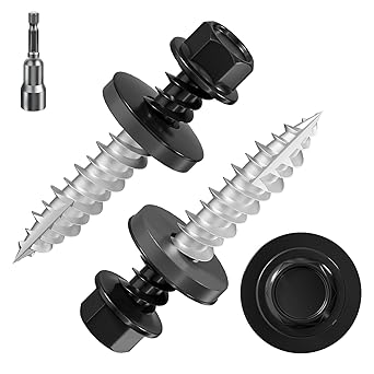 Wensilon # 3/16 * 1 "98PCS 1lbs Black Hexagonal Metal Sheet roof Screws, # 10 * 1 with EPDM Washer and Hexagonal self Tapping, Used for Metal to Wood and Corrugated Roofs. 5 * 25mm