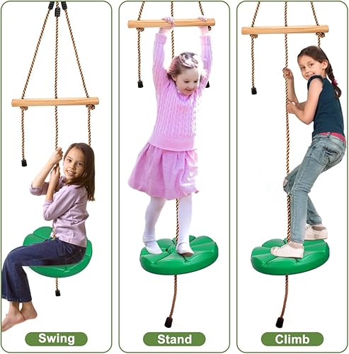 Miniatura 4 de Globalstore Columpio de árbol para niños, cuerda de escalada de disco de 60 pulgadas con plataforma, palo de apoyo y cuerdas ajustables, accesorios