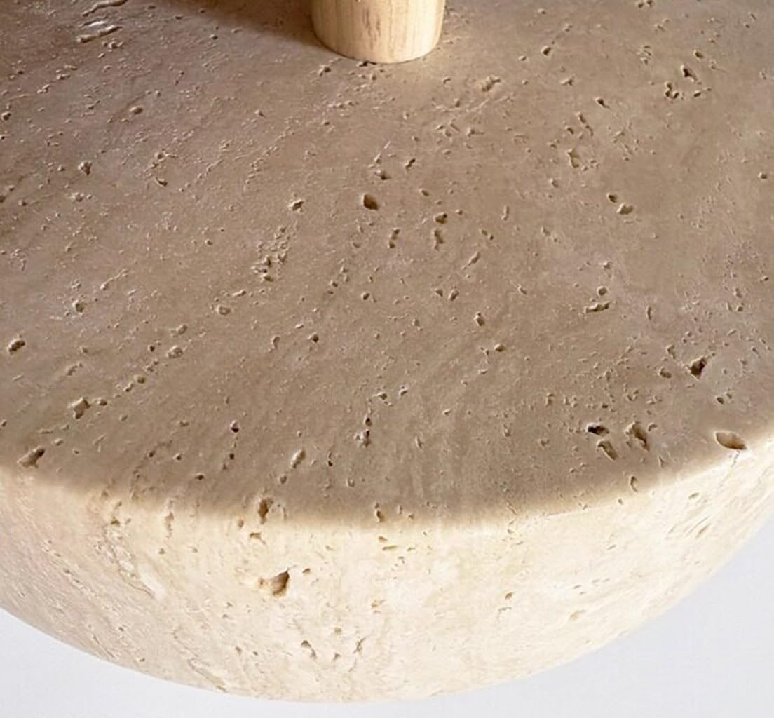 Deckenleuchte Aus Gelbem Travertin,Moderne Wabi-Sabi-Deckenlampe Mit 20 Cm Durchmesser Deckenleuchte Mit Lampenschirm Aus Naturstein Und Holzsockel Für Schlafzimmer Und Flur(Walnut)
